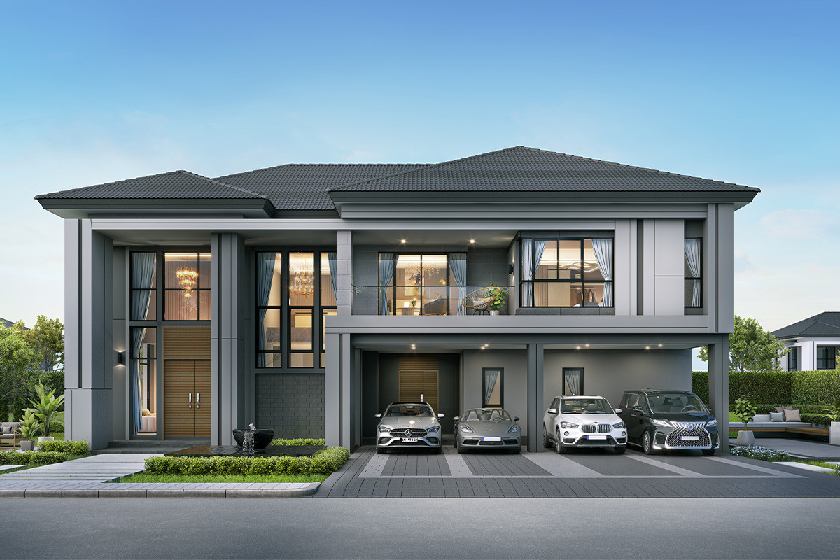 For SaleHouseLadkrabang, Suwannaphum Airport : 2-story detached house, 5 bedrooms, 6 bathrooms, 4 parking spaces “The City Sukhumvit Onnut 2” near MRT Srinuch and Seacon Square. Tel: 081-245-7349