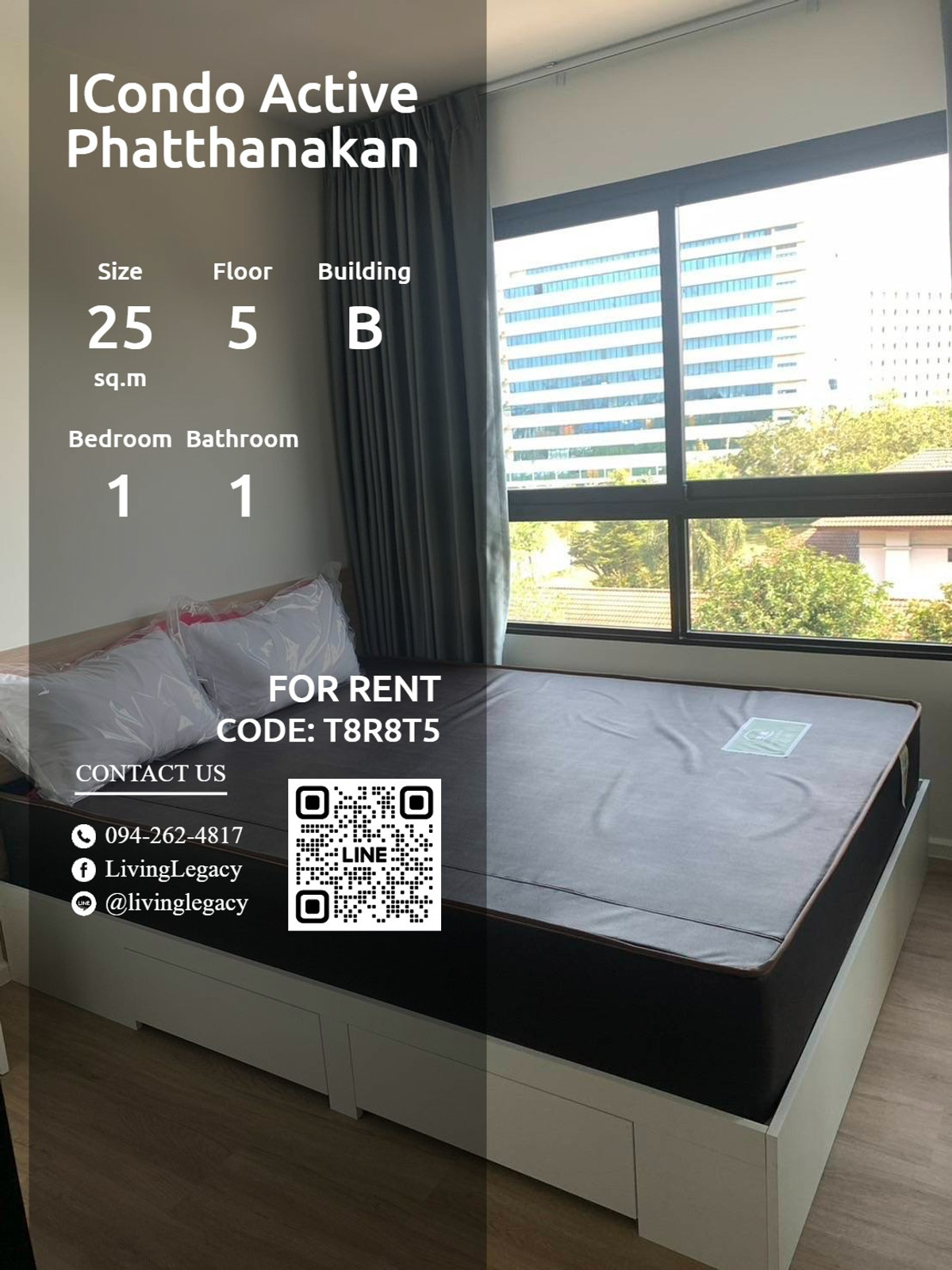 For RentCondoPattanakan, Srinakarin : T8R8T5 Condo for rent ICondo Active Phatthanakan 25 sq m, 5th floor, Building B line id : @livinglegacy