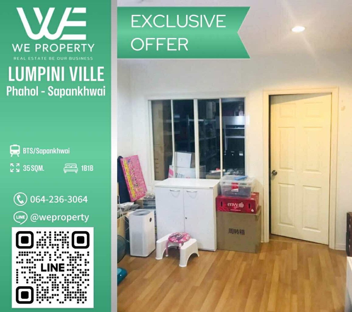 For SaleCondoSapankwai,Jatujak : 1Bed, east side, very good price!!⭐Lumpini Place Phahol - Sapankhwai (Lumpini Place Phahol - Saphan Khwai)