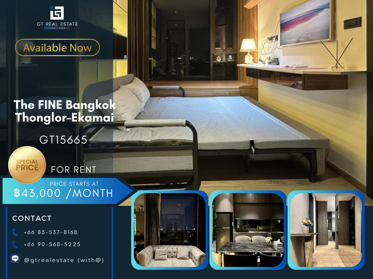 For RentCondoSukhumvit, Asoke, Thonglor : Condo The FINE Bangkok Thonglor–Ekamai, convenient travel, near BTS, there is a shuttle, beautiful room, fully furnished, ready to move in!