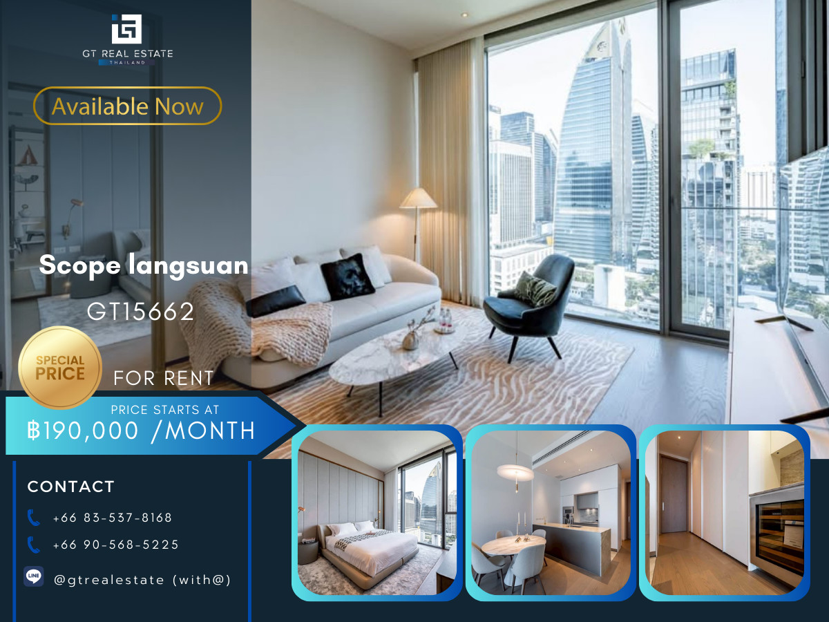 For RentCondoWitthayu, Chidlom, Langsuan, Ploenchit : Luxury condo at Scope langsuan, convenient travel, close to BTS, there is a shuttle, beautiful room, fully furnished, ready to move in.