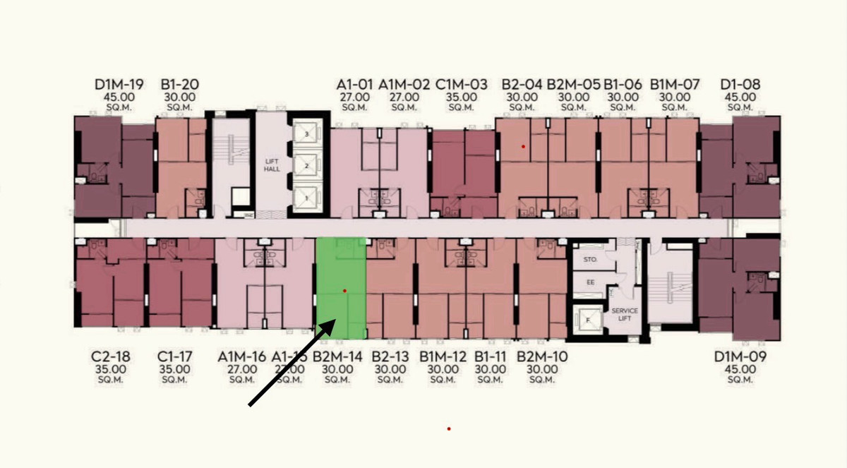 ขายดาวน์คอนโดรัชดา ห้วยขวาง : WTS Resale Down Payment - Aspire Huai Khwang (Tower A) | High Floor 27th, 30sqm, East View