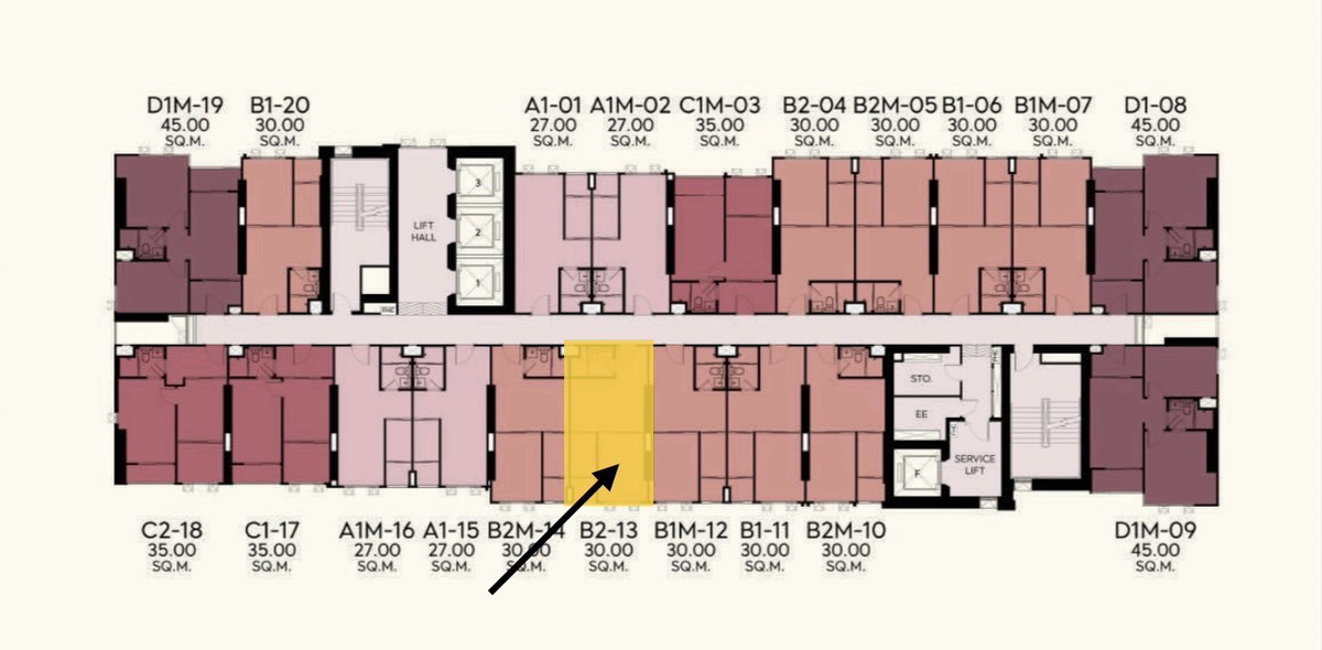 ขายดาวน์คอนโดรัชดา ห้วยขวาง : Resale Down Payment: Aspire Huai Khwang, 1BR 30sqm, 27th Floor, Tower A