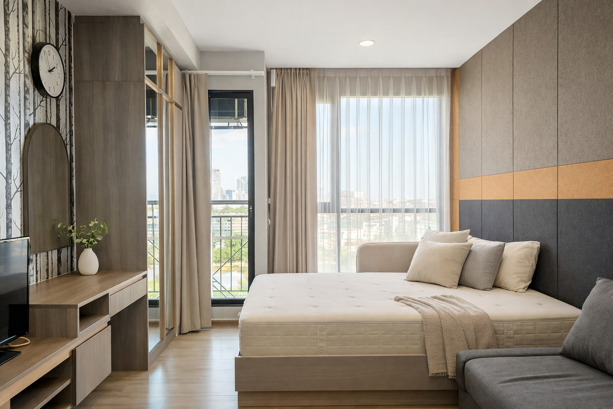 ให้เช่าคอนโดบางนา แบริ่ง ลาซาล : ฟรีไวไฟ   พร้อมเข้าอยู่ ✅ Knightsbridge Collage Sukhumvit 107 🌟  1Bedroom 26 sqm  12,500/เดือน