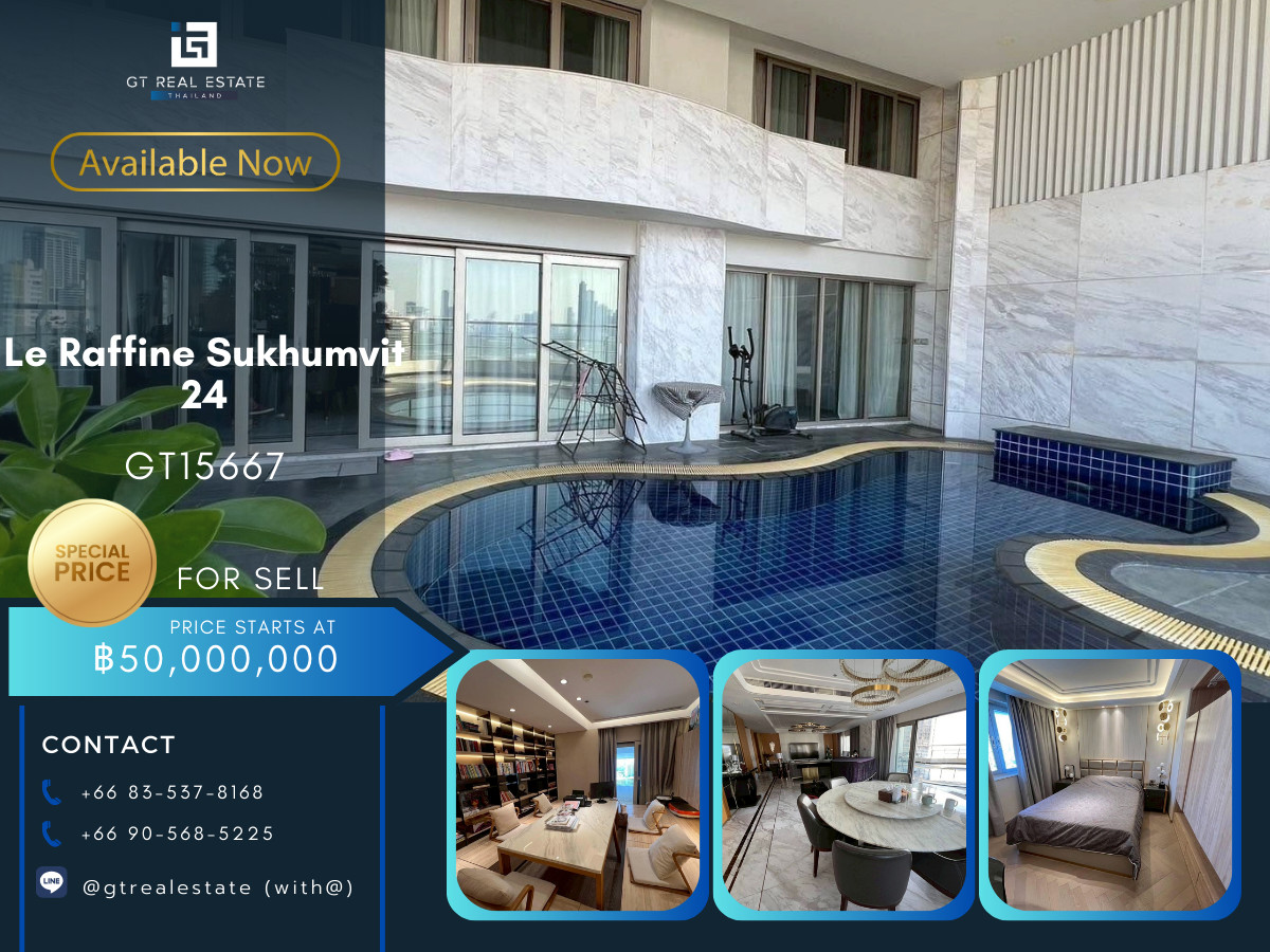For SaleCondoSukhumvit, Asoke, Thonglor : Condo Le Raffine Sukhumvit 24, convenient travel, close to BTS, shuttle available, spacious room, beautiful, fully furnished, ready for sale!!