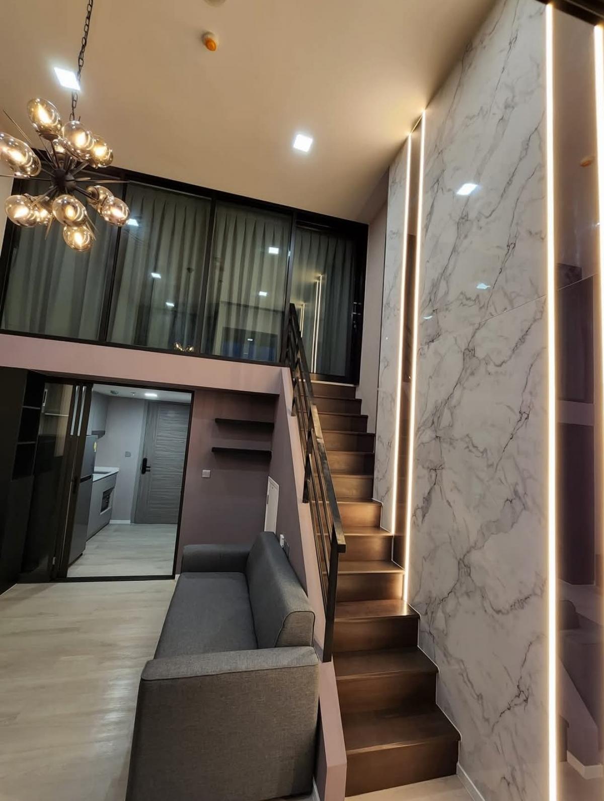 For RentCondoPathum Thani,Rangsit, Thammasat : 🚩For rent: Duplex room, 2 floors, Modiz Launch, 31st floor, view, Thammasat University. Balcony facing north, ground floor area 29 sq m.