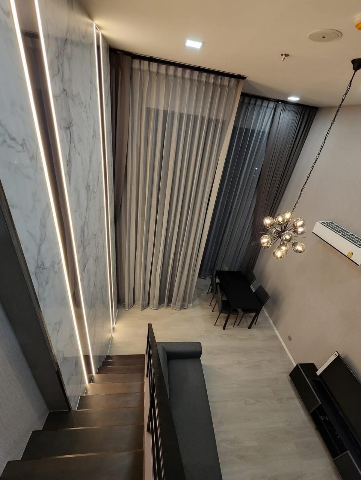 For RentCondoPathum Thani,Rangsit, Thammasat : 🚩For rent: Duplex room, 2 floors, Modiz Launch, 31st floor, view, Thammasat University. Balcony facing north, ground floor area 29 sq m.