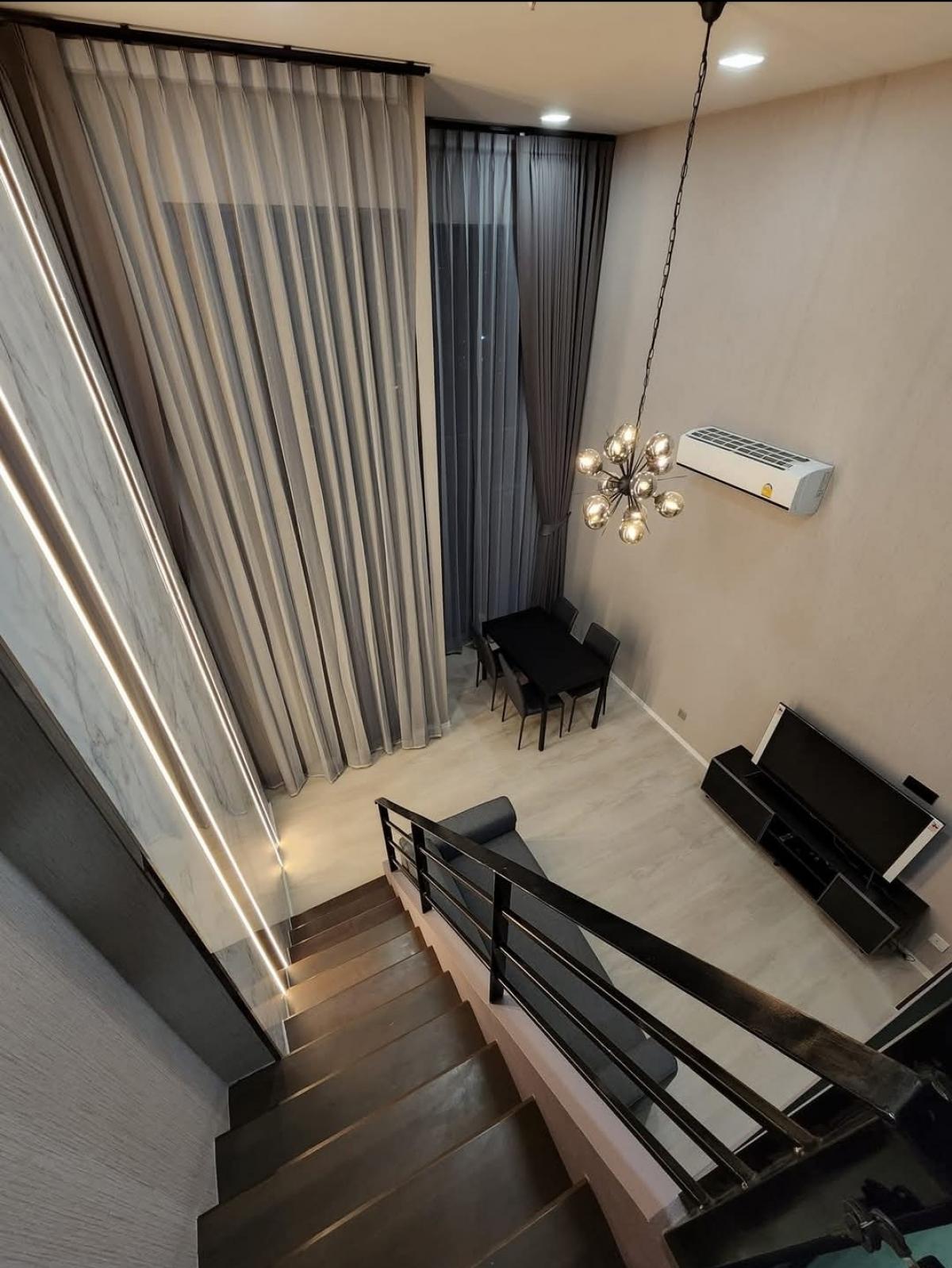 For RentCondoPathum Thani,Rangsit, Thammasat : 🚩For rent: Duplex room, 2 floors, Modiz Launch, 31st floor, view, Thammasat University. Balcony facing north, ground floor area 29 sq m.