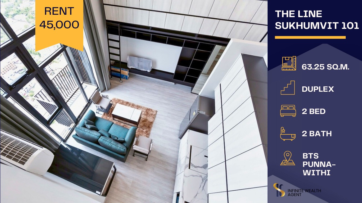 For RentCondoOnnut, Udomsuk : 🏢 The Line Sukhumvit 101✨ Last Available Unit! High-Floor Duplex 2 Bedrooms with Stunning River Curve View ✨