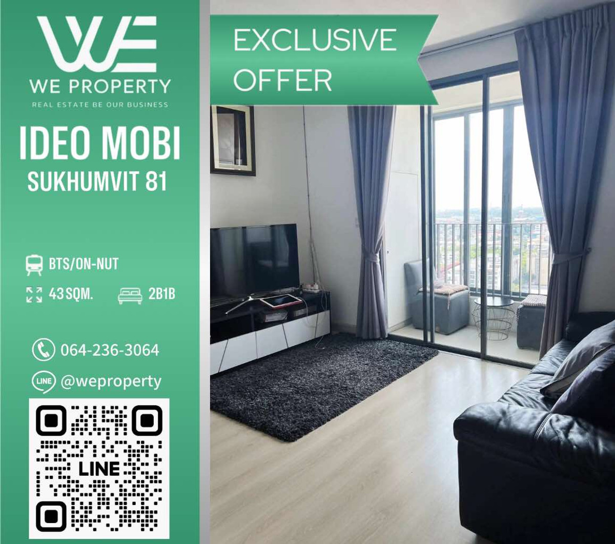 ขายคอนโดอ่อนนุช อุดมสุข : 2 ห้องนอนวิวเมือง เฟอร์ฯครบราคาดีที่สุด!!⭐IDEO Mobi Sukhumvit 81 (ไอดีโอ โมบิ สุขุมวิท 81)