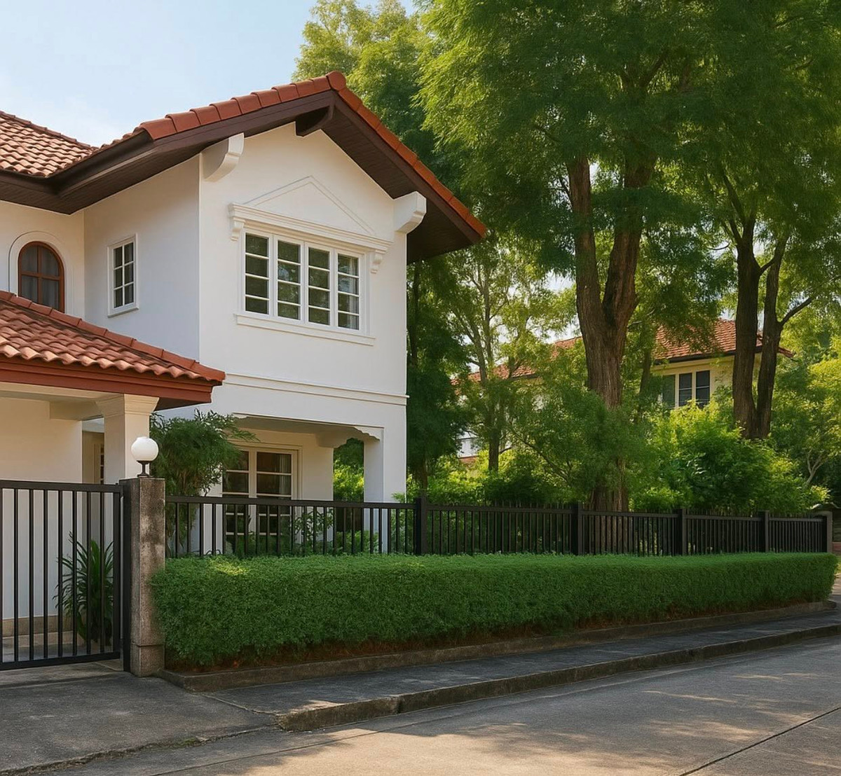 For RentHouseMin Buri, Romklao : RH012426 For rent, 2-story detached house, 4 bedrooms, with shady garden at Sammakorn Ramkhamhaeng 112.