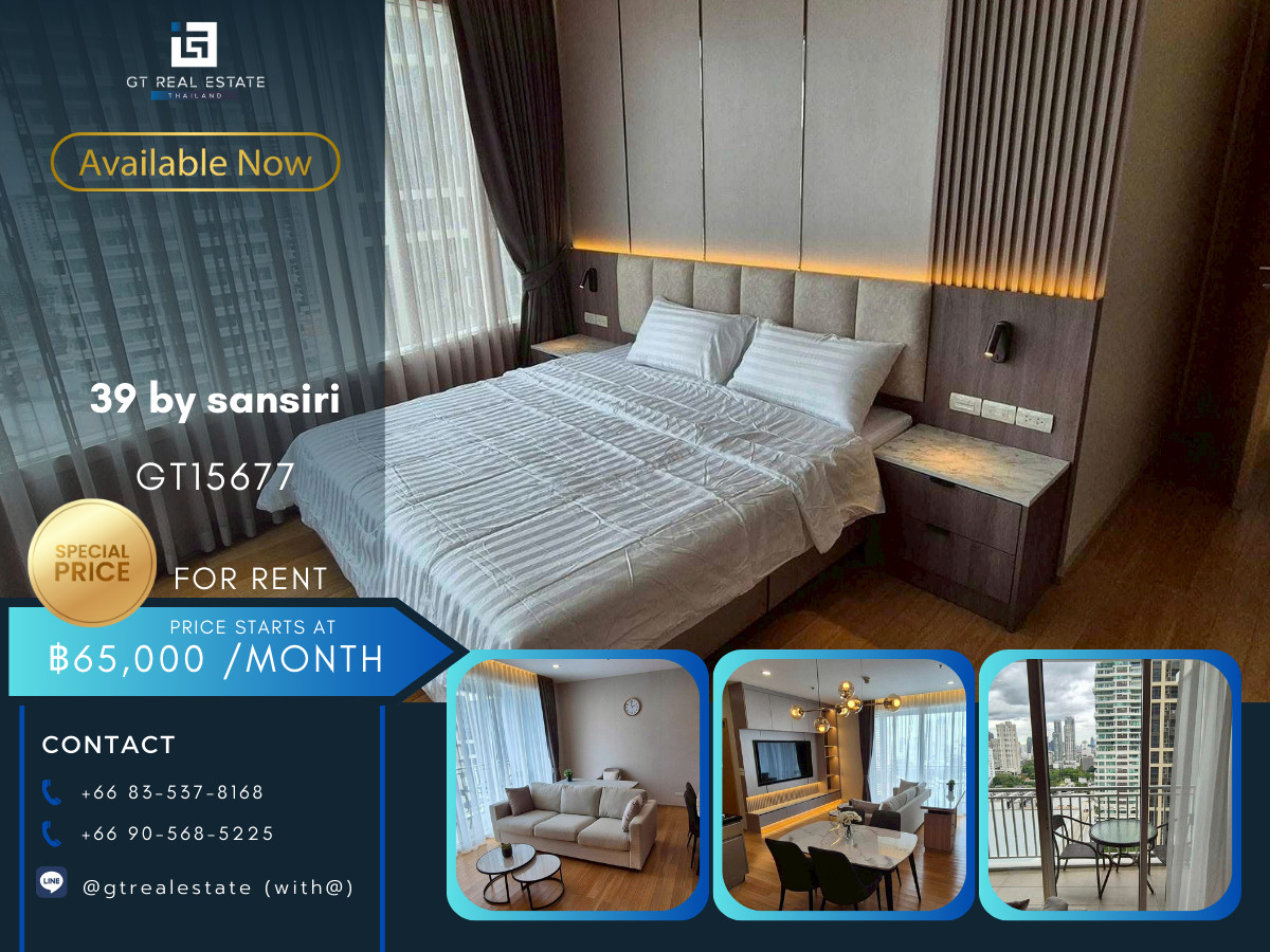 ให้เช่าคอนโดสุขุมวิท อโศก ทองหล่อ : คอนโด 39 by sansiri เดินทางสะดวก ใกล้รถไฟฟ้าบีทีเอส มีรถรับส่ง ห้องแต่งสวย เฟอร์นิเจอร์ครบ พร้อมอยู่!!