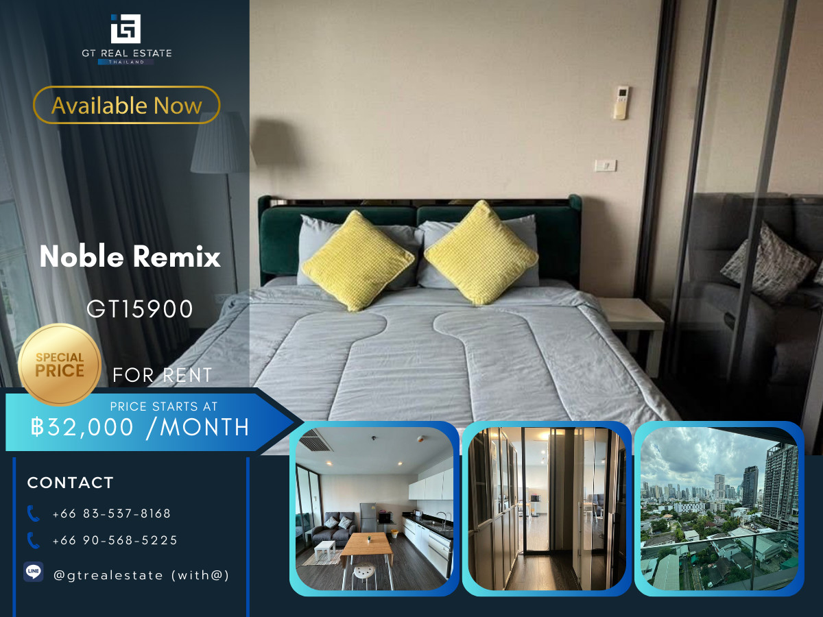 For RentCondoSukhumvit, Asoke, Thonglor : ✨ GT15900 | Condo Noble Remix, convenient travel, near BTS, has shuttle, fully furnished, beautiful room, ready to move in!!