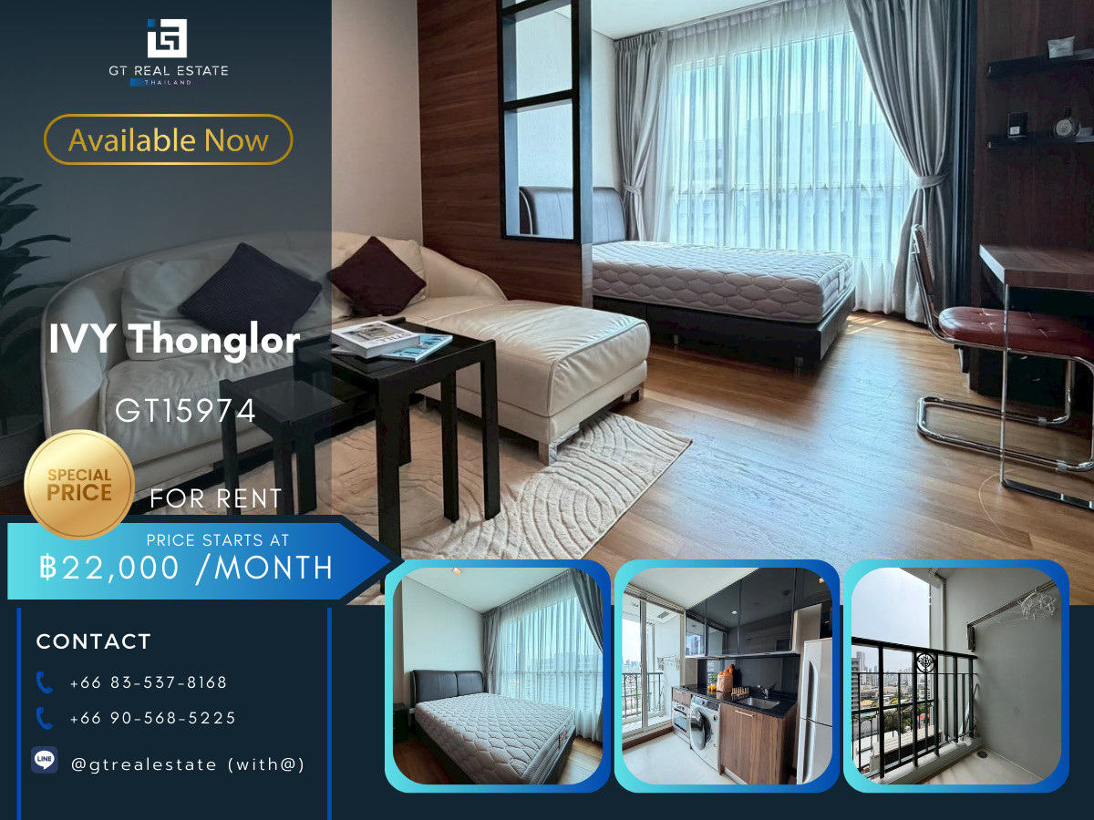 ให้เช่าคอนโดสุขุมวิท อโศก ทองหล่อ : ✨ GT15974 |  คอนโด IVY Thonglor เดินทางสะดวก ใกล้รถไฟฟ้าบีทีเอส มีรถรับส่ง ห้องสวย เฟอร์นิเจอร์ครบ พร้อมอยู่!!