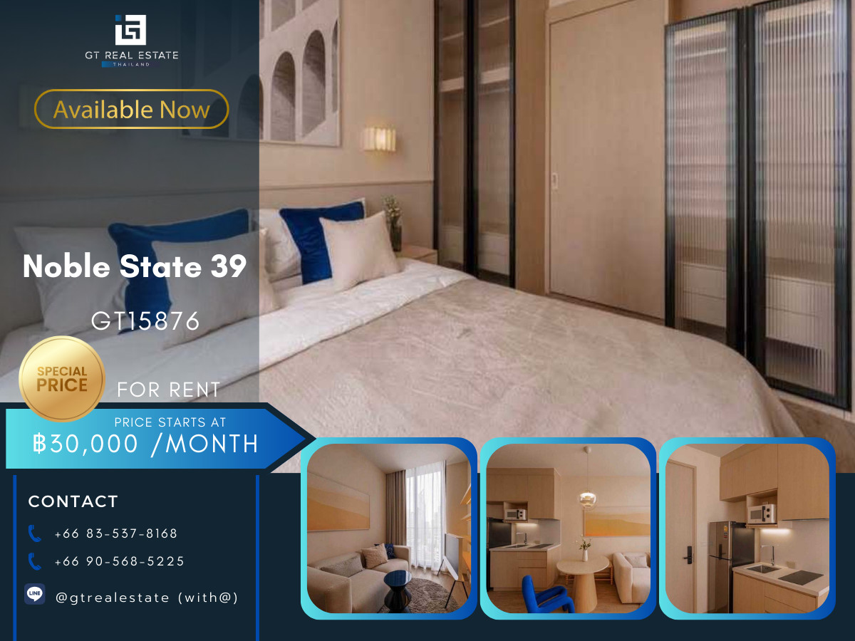 For RentCondoSukhumvit, Asoke, Thonglor : ✨ GT15876 | Condo Noble State 39, convenient travel, near BTS, there is a shuttle, beautiful room, fully furnished. Ready to move in!!