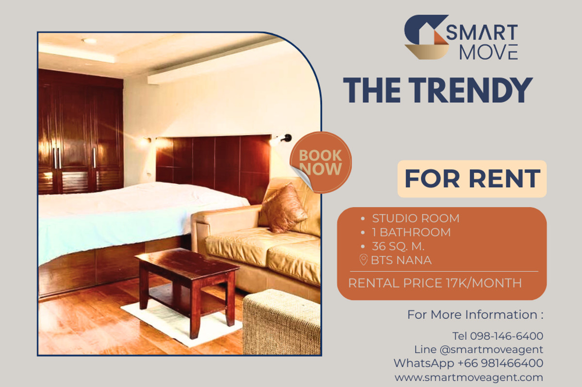 For RentCondoNana, North Nana,Sukhumvit13, Soi Nana : 🔥 For Rent !! Good location!! 🔥 Code C20260100032..........The Trendy, Studio room, 1 bathroom, furnished, ready to move in📣📣