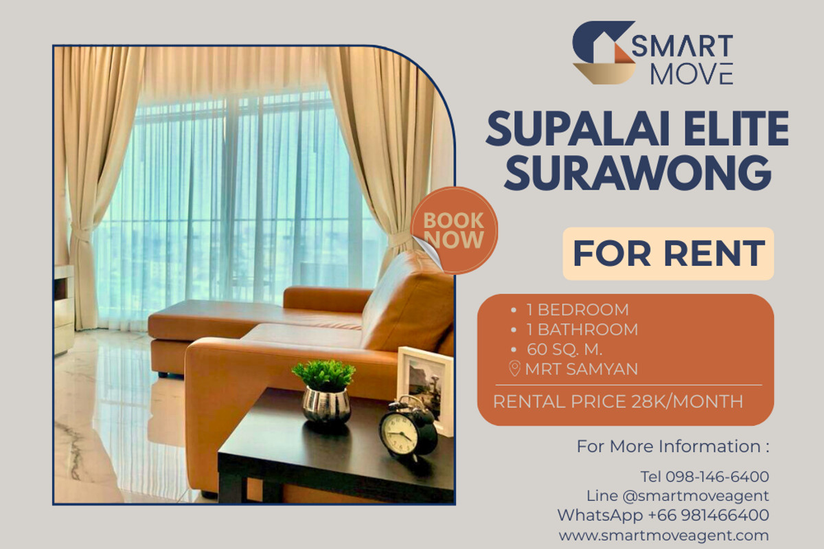 For RentCondoSilom, Saladaeng, Bangrak : 🔥 For Rent !!  city view, high floor 13++ !! 🔥 Code C20240201750..........Supalai Elite Surawong, 1 bedroom, 1 bathroom, furnished, ready to move in📣📣