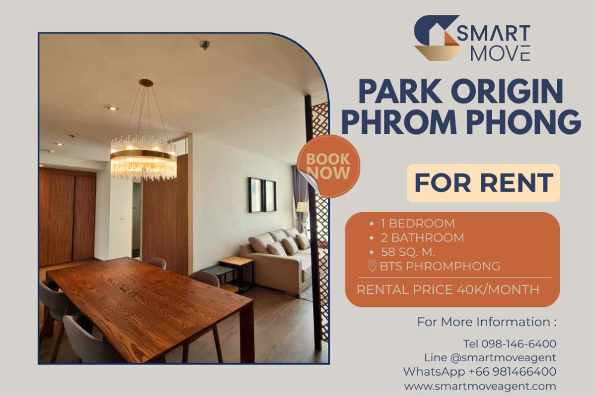 For RentCondoSukhumvit, Asoke, Thonglor : 🔥 For Rent !!  big size, river view, high floor 26++ !! 🔥 Code C20251200009..........Park Origin Phrom Phong, 1 bedroom, 2 bathroom, furnished, ready to move in📣📣