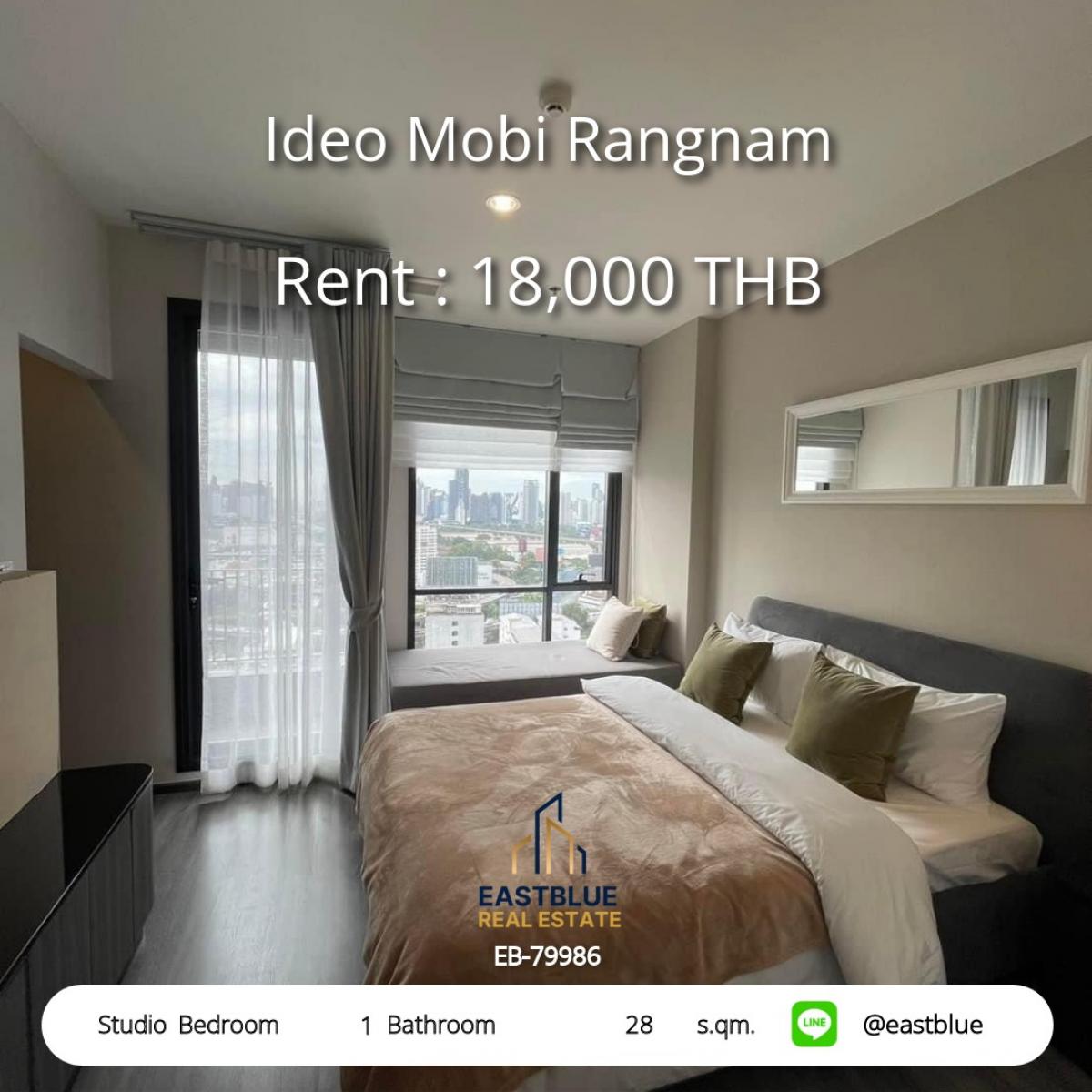 For RentCondoRatchathewi,Phayathai : Rent Ideo Mobi Rangnam Studio 28 sq.m. in the city center, near BTS/MRT
Starting from only 18,000 Baht/month with full amenities!