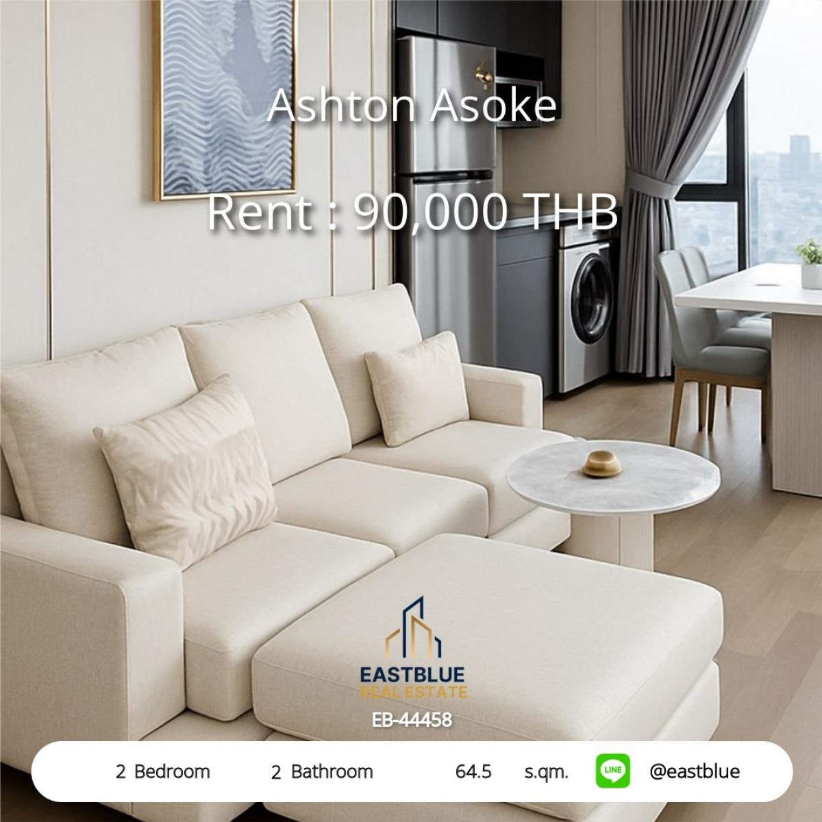 For RentCondoSukhumvit, Asoke, Thonglor : Beautiful room Ashton Asoke 2 bedrooms 2 bathrooms in the heart of Sukhumvit
Near BTS/MRT with complete facilities! 90,000 baht/month