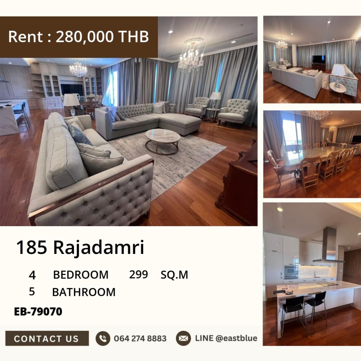 ให้เช่าคอนโดวิทยุ ชิดลม หลังสวน : 24/03/2026, Luxury 4-Bed Condo at 185 Rajadamri — Prime Location, BTS Nearby! 
Rent Now: 299 sqm with Pool & Gym, Only 280,000 THB/Month! 0642748883