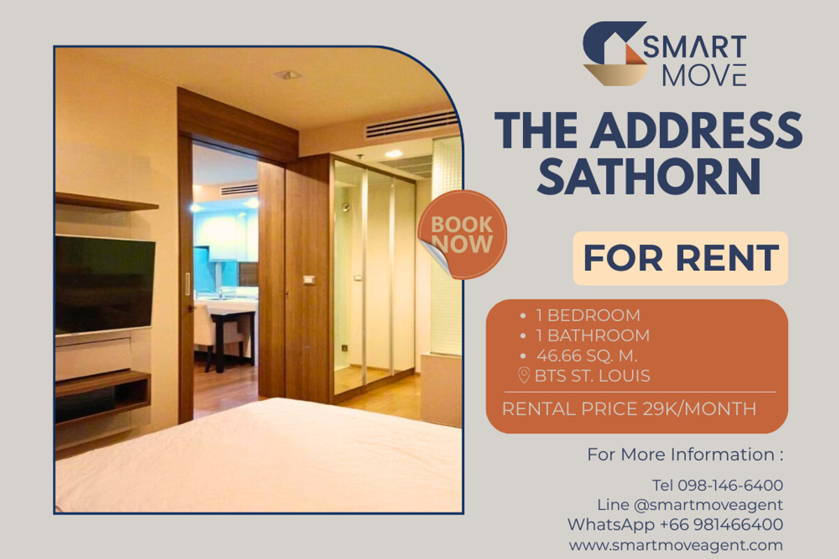 For RentCondoSathorn, Narathiwat : 🔥 For Rent !! high floor 19++, East Facing, There is a bathtub !! 🔥 Code C20221201453..........The Address Sathorn, 1 bedroom, 1 bathroom, furnished, ready to move in📣📣