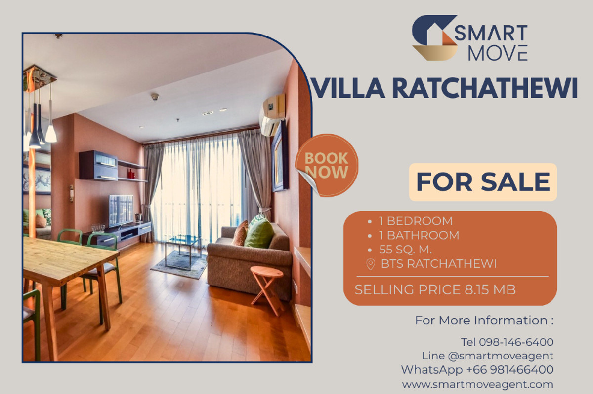 For SaleCondoRatchathewi,Phayathai : 🔥 Sale with tenant !! nice view, high floor 30++, Good location!! 🔥 Code C20230108369..........Villa Ratchathewi, 1 bedroom, 1 bathroom, furnished, Special Deal!!📣📣