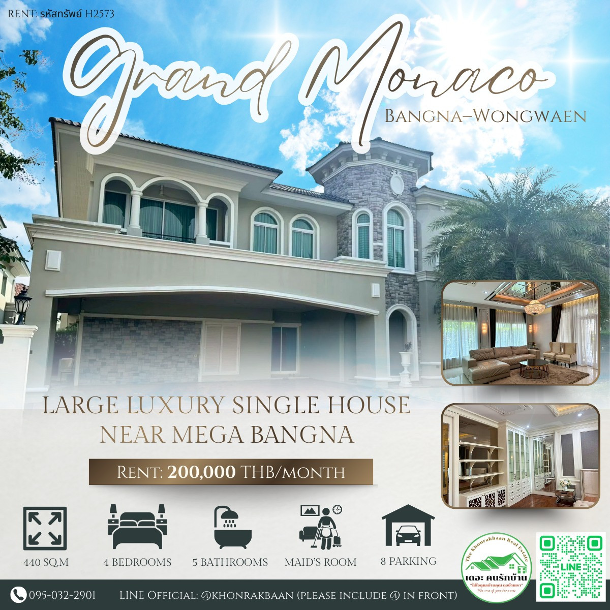 For RentHouseBangna, Bearing, Lasalle : RENT: Property Code H2573 🏠 Grand Monaco Bangna–Wongwaen Near Mega Bangna / Motorway / Suvarnabhumi Airport