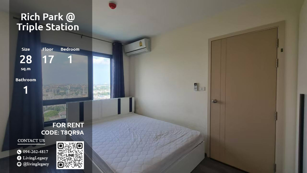 ให้เช่าคอนโดพัฒนาการ ศรีนครินทร์ : T8QR9A ให้เช่าคอนโด Rich Park @ Triple Station 28 ตร.ม. ชั้น 17 line id : @livinglegacy