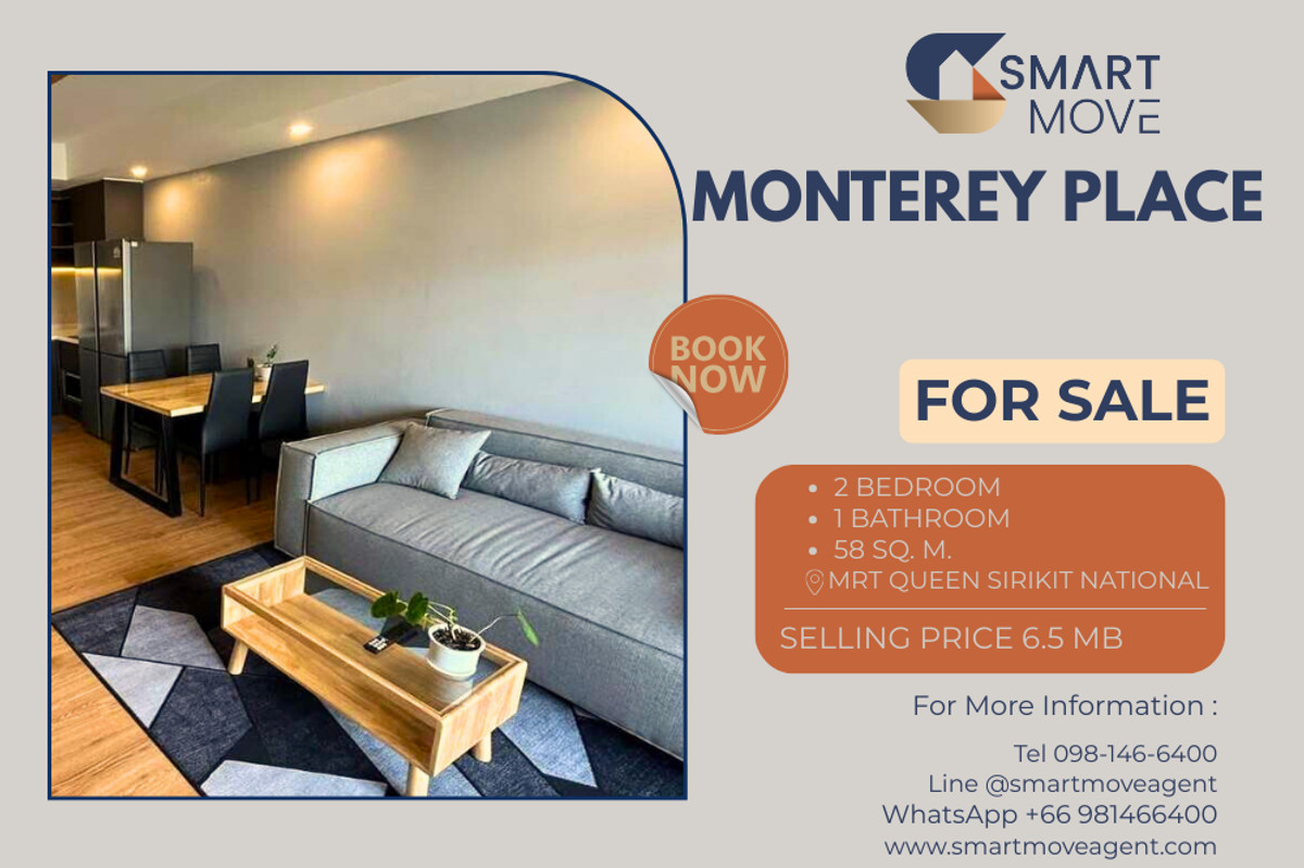 For SaleCondoSukhumvit, Asoke, Thonglor : 🔥 For Sale !! city view, Wide balcony, Good location!! 🔥 Code C20260100028..........Monterey Place, 2 bedroom, 1 bathroom, furnished, Special Deal!!📣📣