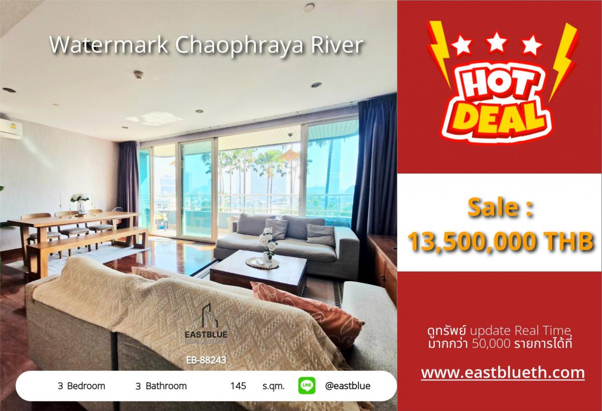 For SaleCondoWongwianyai, Charoennakor : View of the Chao Phraya River, 3 bedrooms, 3 bathrooms, ready to move in at Watermark
13.5 million, near ICONsiam, convenient transportation, with complete amenities!