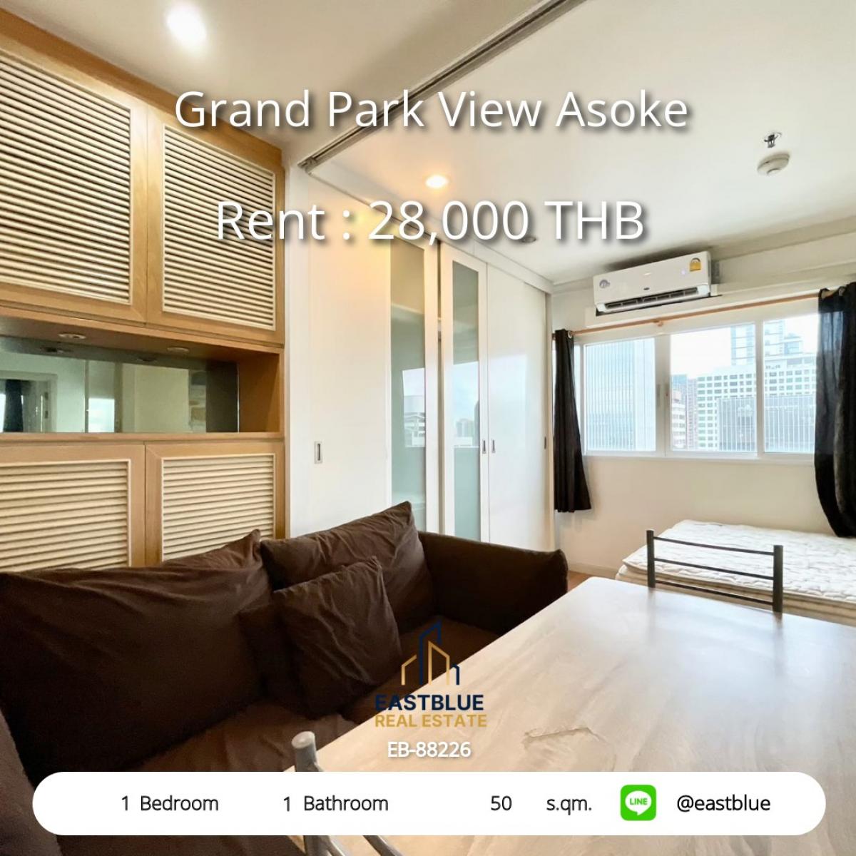 For RentCondoSukhumvit, Asoke, Thonglor : Rent a luxury condo Grand Park View Asoke 1 bedroom in the heart of Sukhumvit
Ready to move in, near BTS/MRT Asoke for only 28,000 Baht/month!