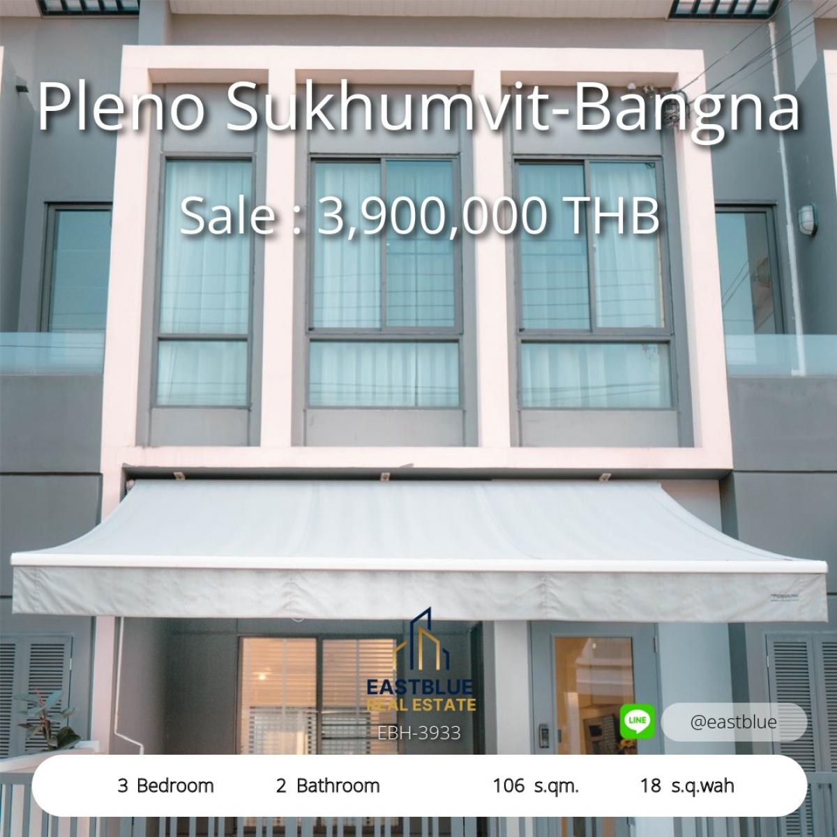 ขายทาวน์โฮมสมุทรปราการ สำโรง : Pleno สุขุมวิท-บางนา บ้าน 3 นอน พร้อมเฟอร์ครบ ราคาคุ้มค่า 
เช่าดี 8% ต่อเดือน ใกล้ Mega Bangna และทางด่วน สะดวกทุกการเดินทาง