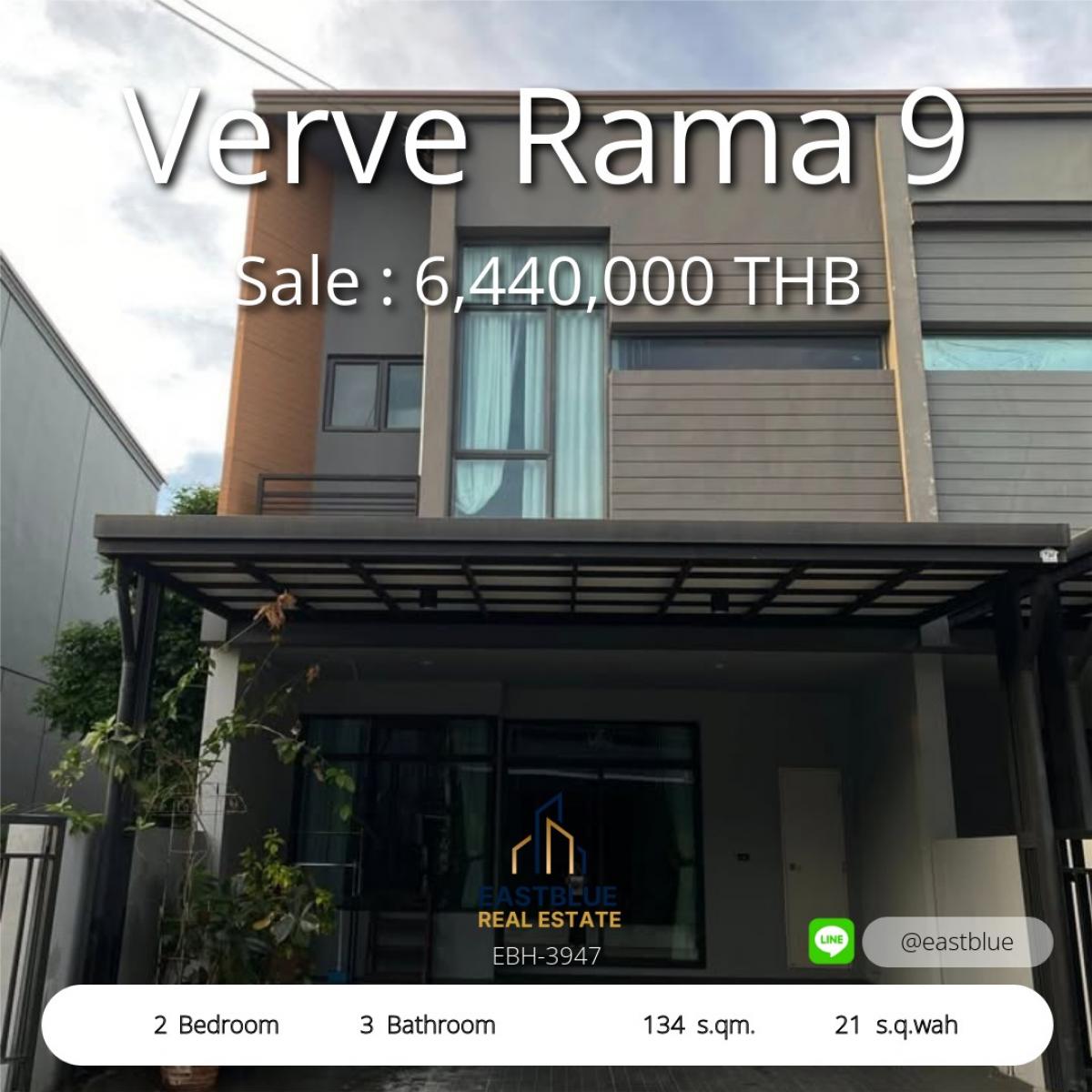 For SaleTownhomePattanakan, Srinakarin : Beautiful house, 2 bedrooms, Verve Rama 9, ready to move in, best price 6.44 million baht. 
Rent at a low price, only 33,000 baht/month, close to the BTS and expressway.