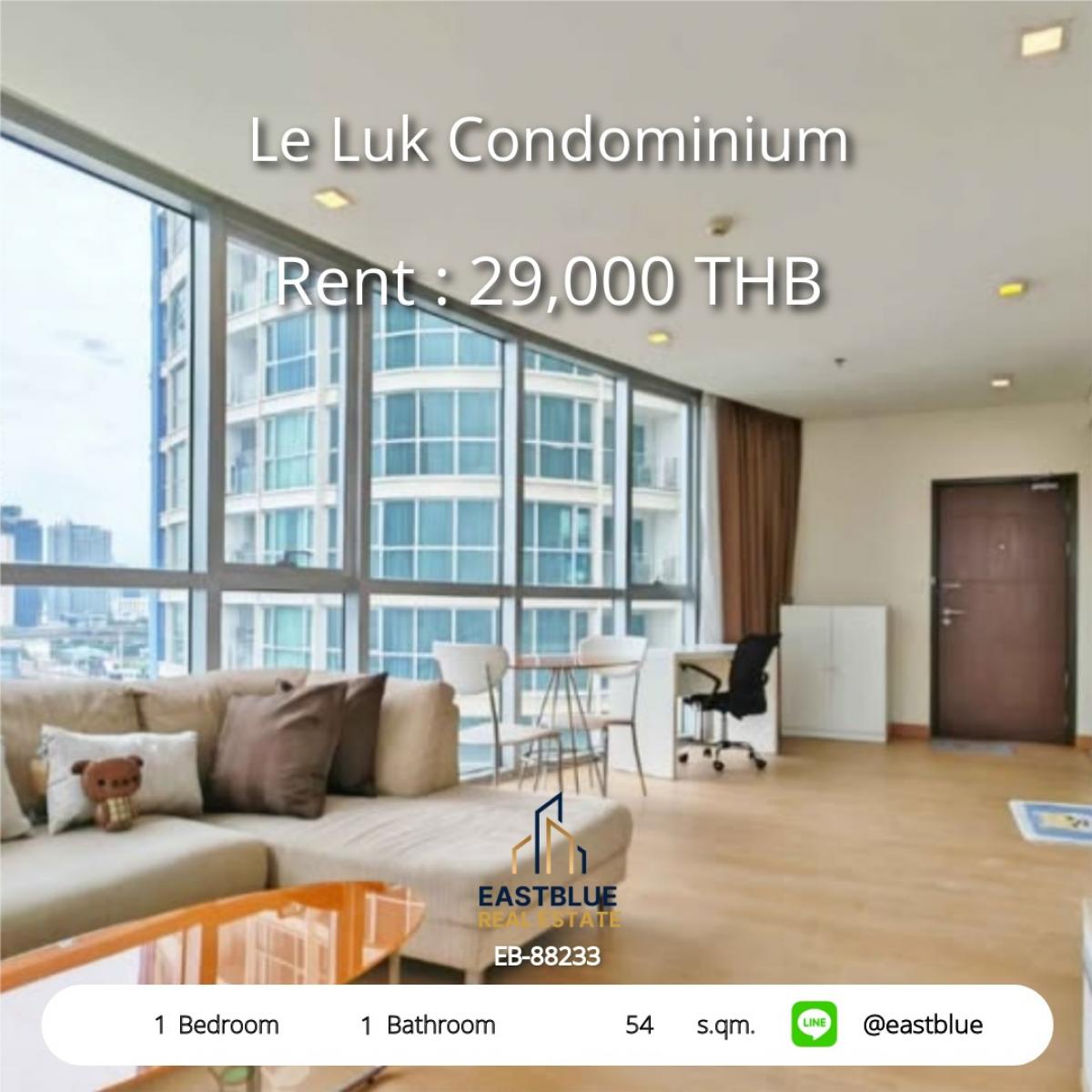 For RentCondoOnnut, Udomsuk : 28/01/2026, 1-bedroom condo 54 sq.m. in the heart of Phra Khanong, close to BTS with swimming pool and fitness!
Rent 29,000 Baht/month at Le Luk Condominium – modern living with everything you need!