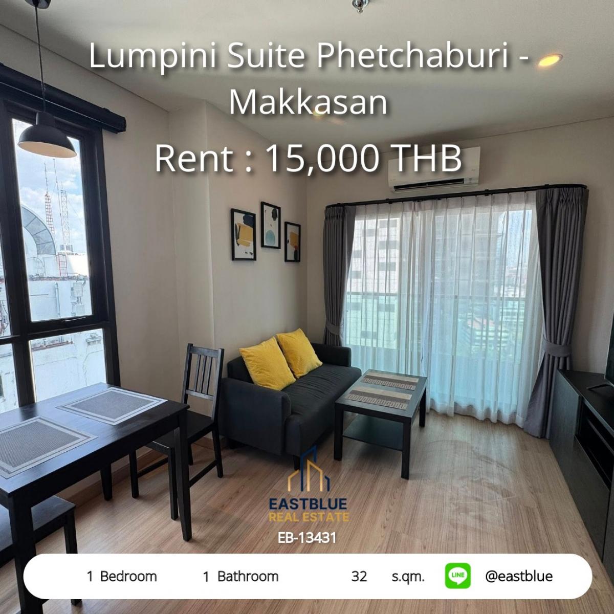 For RentCondoRama9, Petchburi, RCA : Rent a Lumpini Suite condominium Phetchaburi-Makkasan
1 bedroom 15,000 Baht near BTS/MRT with complete facilities!