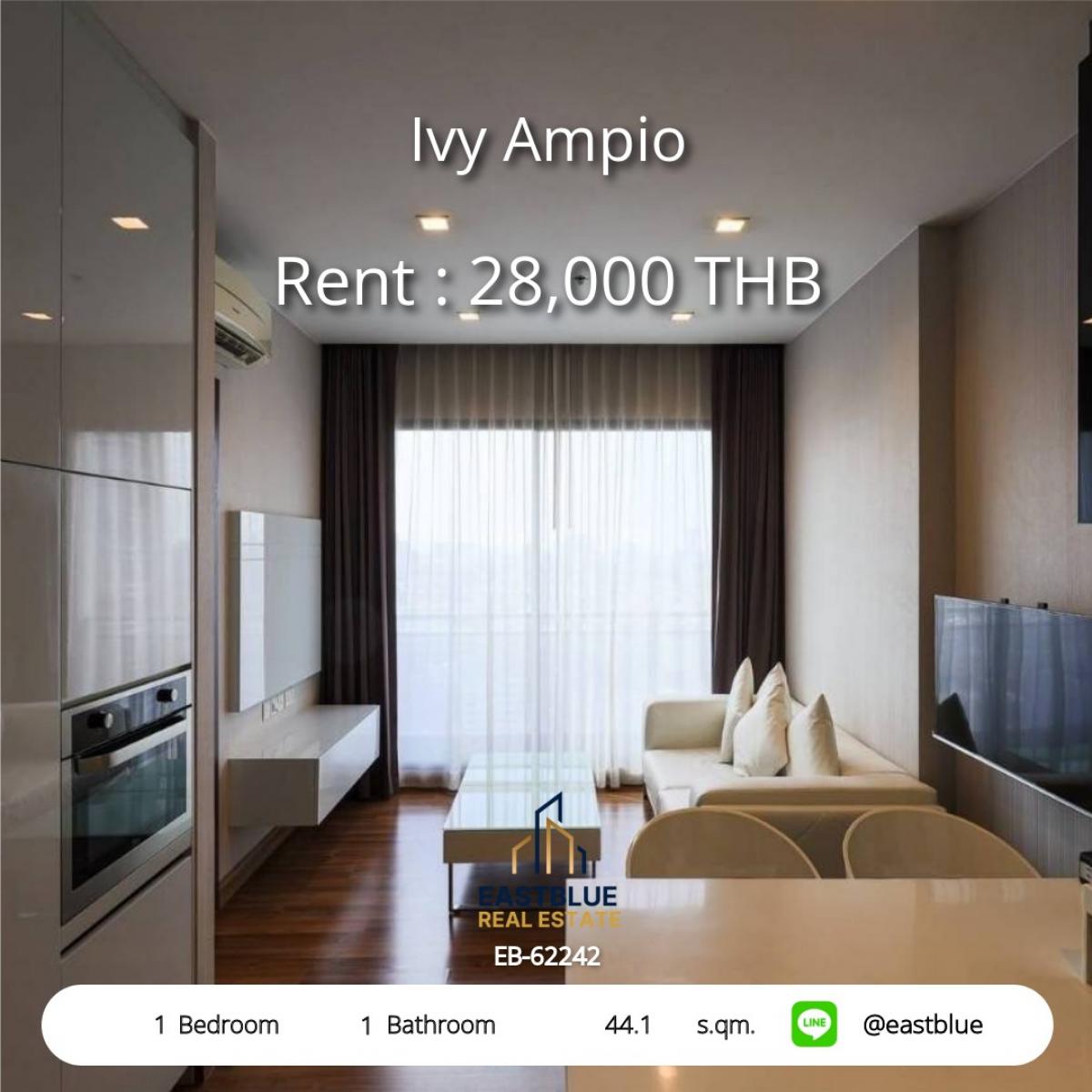 For RentCondoRatchadapisek, Huaikwang, Suttisan : Rent Ivy Ampio 1 bedroom near BTS Cultural Center
Spacious area of 44.1 sq.m. Price 28,000 baht/month. Fully furnished with complete amenities!