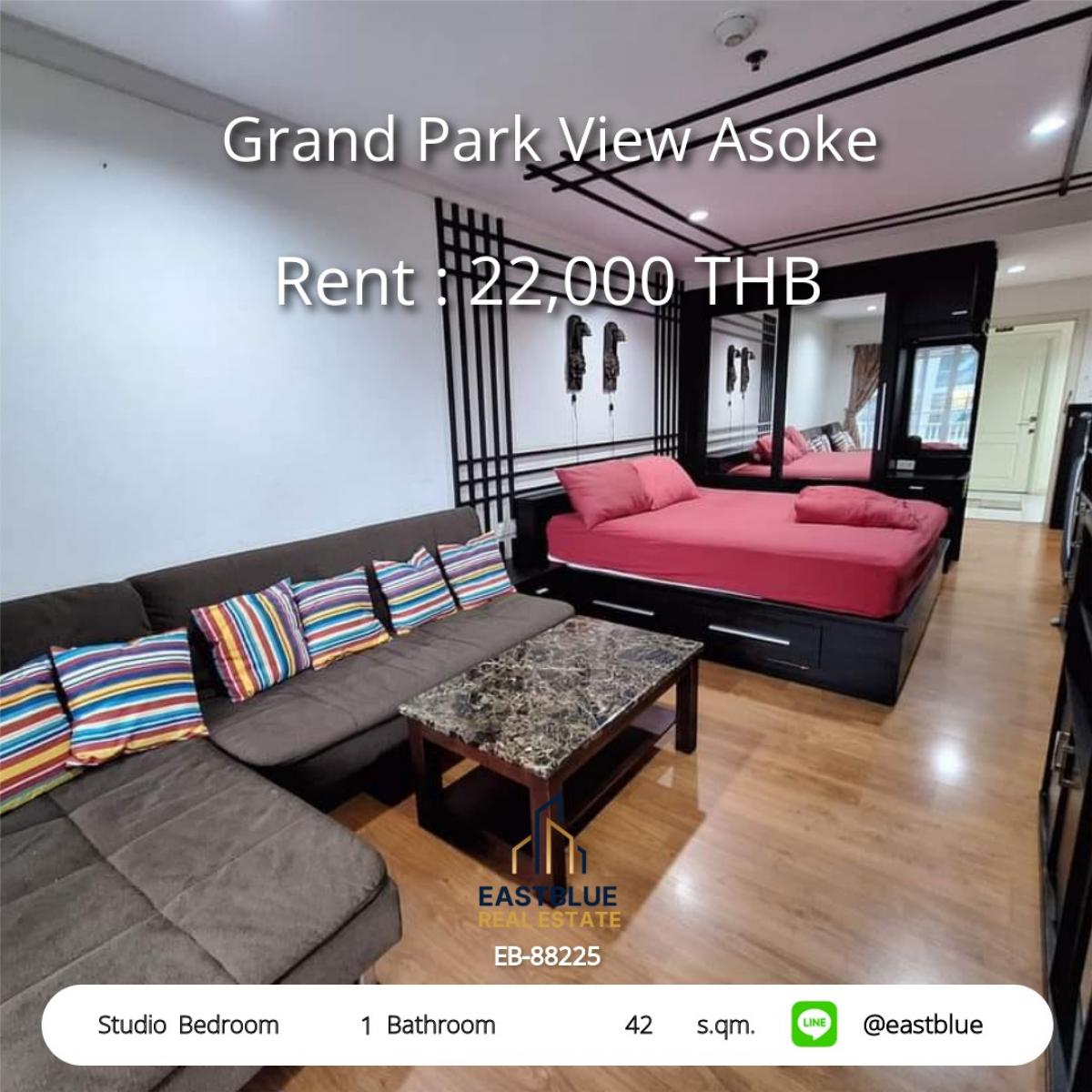 For RentCondoSukhumvit, Asoke, Thonglor : Rent Studio 42 sq.m. Grand Park View Asoke special price 22,000 Baht/month near BTS/MRT Asoke!