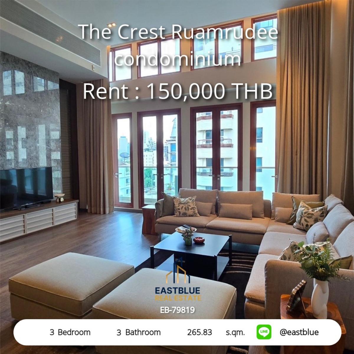 For RentCondoWitthayu, Chidlom, Langsuan, Ploenchit : Luxurious relaxation in the heart of Chidlom! 3 bedrooms at The Crest Ruamrudee
Only 150,000 baht/month near BTS MRT and famous shopping malls!