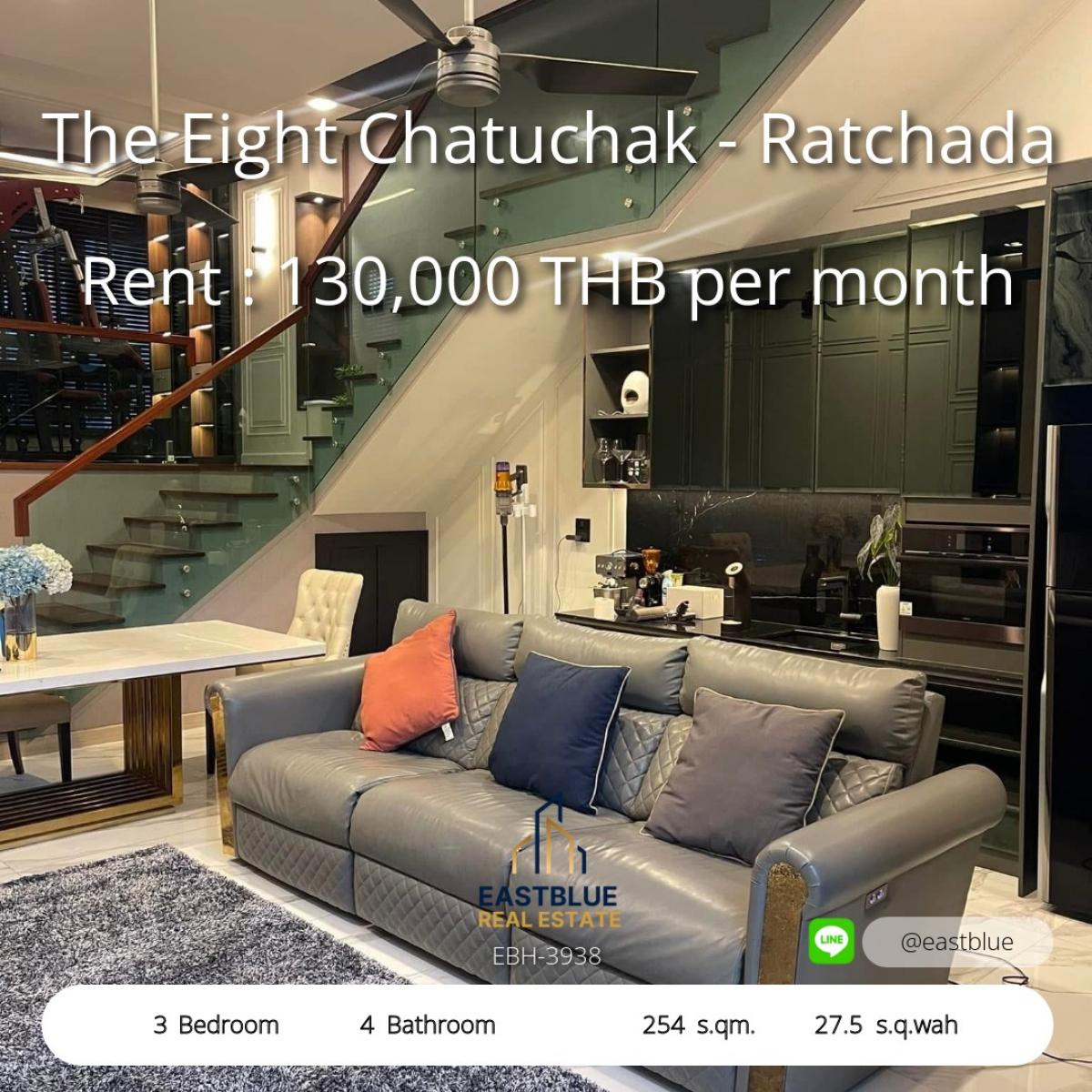 For RentTownhomeLadprao, Central Ladprao : Detached house with 3 bedrooms, comfortable in the heart of Ratchada, high ceilings. With private fitness 
The Eight Chatuchak-Ratchada 27.5 sq m. Automatic system, high perimeter fence, safe every day.