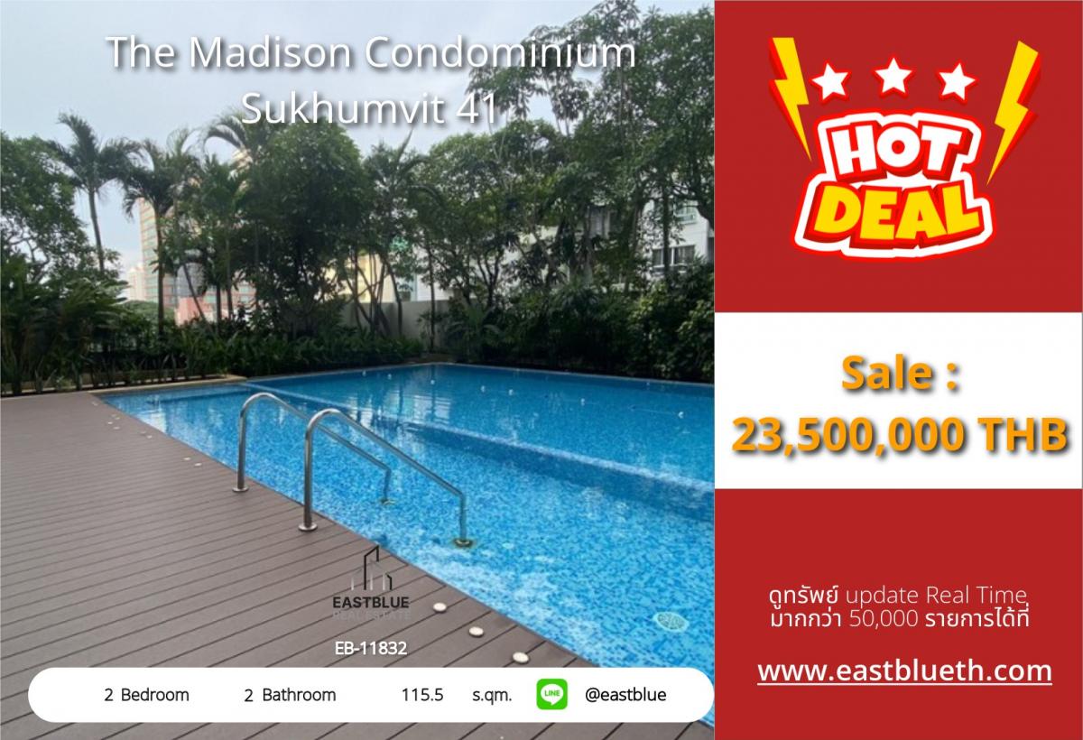 For SaleCondoSukhumvit, Asoke, Thonglor : Ultimate luxury! 2-bedroom The Madison Sukhumvit 41, ready to move in right in the center
near BTS, fully furnished, swimming pool, fitness, special price 23.5 million baht.