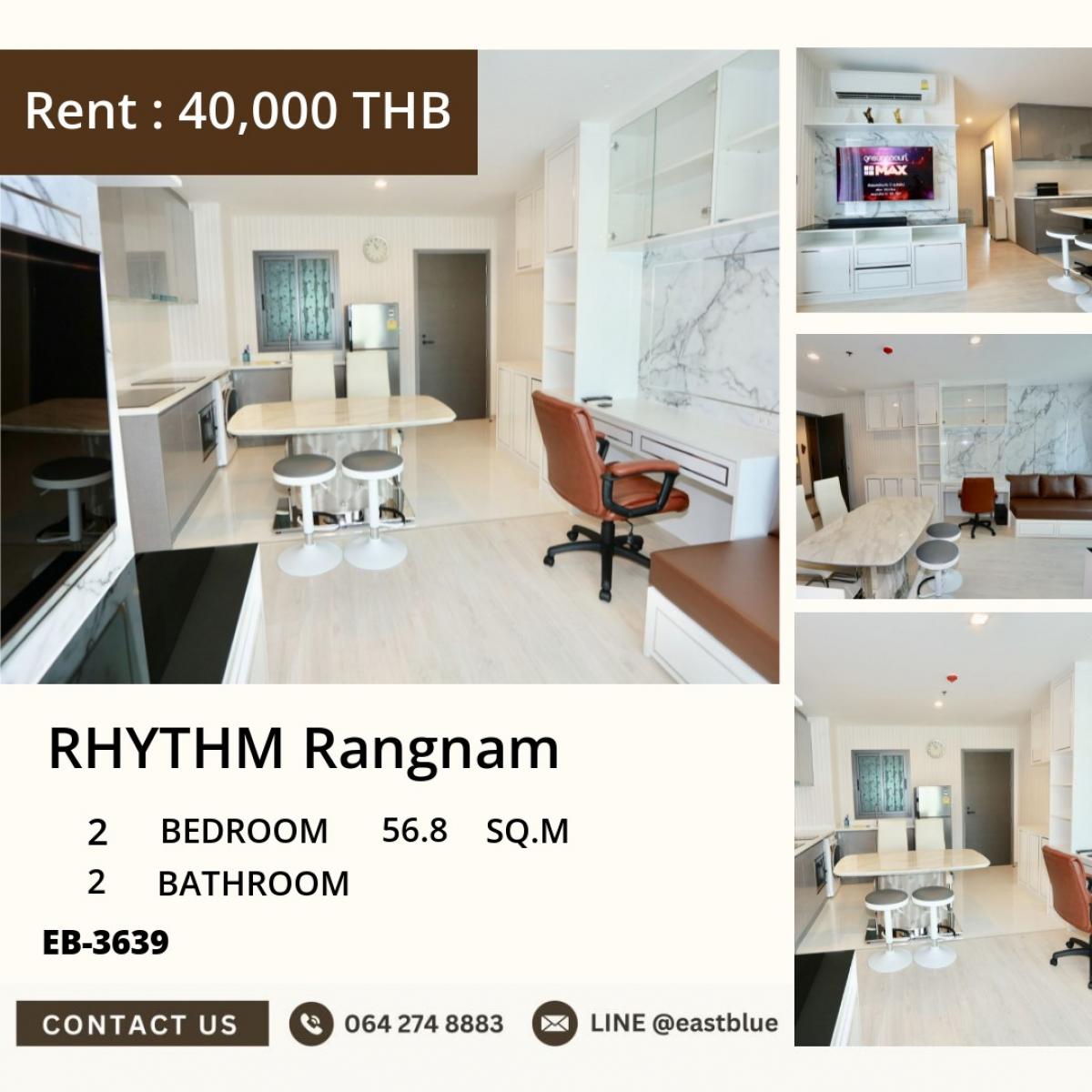 For RentCondoRatchathewi,Phayathai : Rent a RHYTHM Rangnam condo, 2 bedrooms, 2 bathrooms, near BTS Victory Monument
Beautiful view, swimming pool, complete fitness, great price 40,000 baht/month!