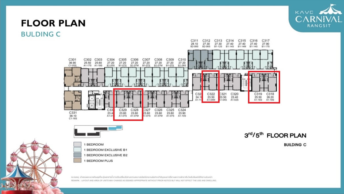 Sale DownCondoPathum Thani,Rangsit, Thammasat : Kave Carnival, 1-bed room, 23.6-26.2 sq m, cheap price starting at only 1.39 million baht, Fully Furnished.