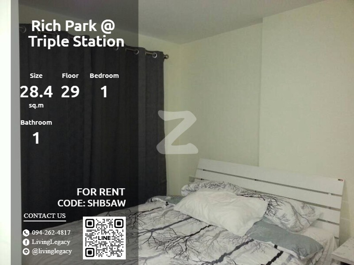 For RentCondoPattanakan, Srinakarin : SHB5AW Condo for rent Rich Park @ Triple Station 28.4 sq m, 29th floor line id : @livinglegacy