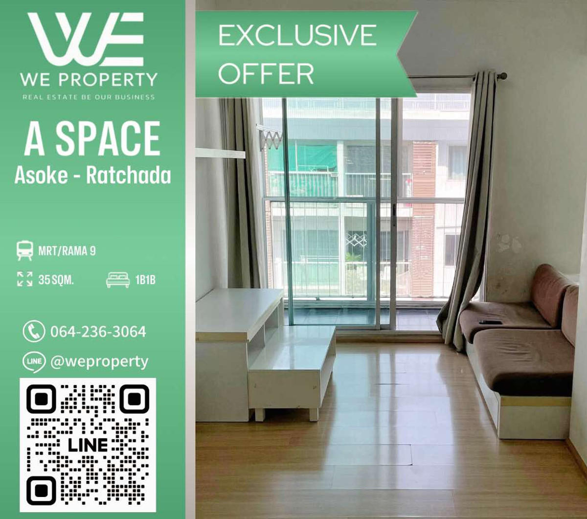 For SaleCondoRama9, Petchburi, RCA : 1Bed, south direction, good wind, very good price!!⭐A Space Asoke - Ratchada (A Space Asoke - Ratchada)