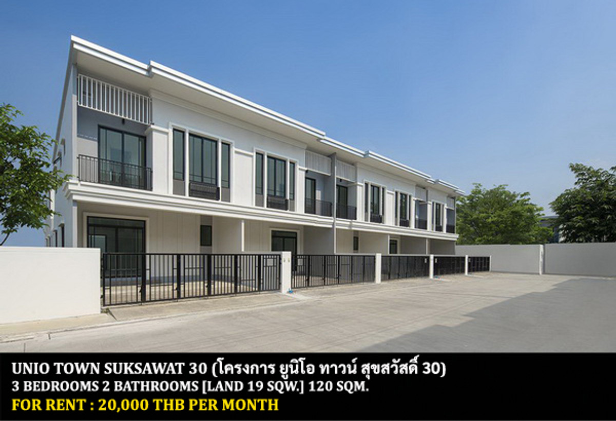 For RentTownhomeRathburana, Suksawat : FOR RENT UNIO TOWN SUKSAWAT 30 / 3 bedrooms 2 bathrooms / 18 Sqw. 120 Sqm. **20,000** CLOSE TO BANGPAKOK 1 HOSPITAL
