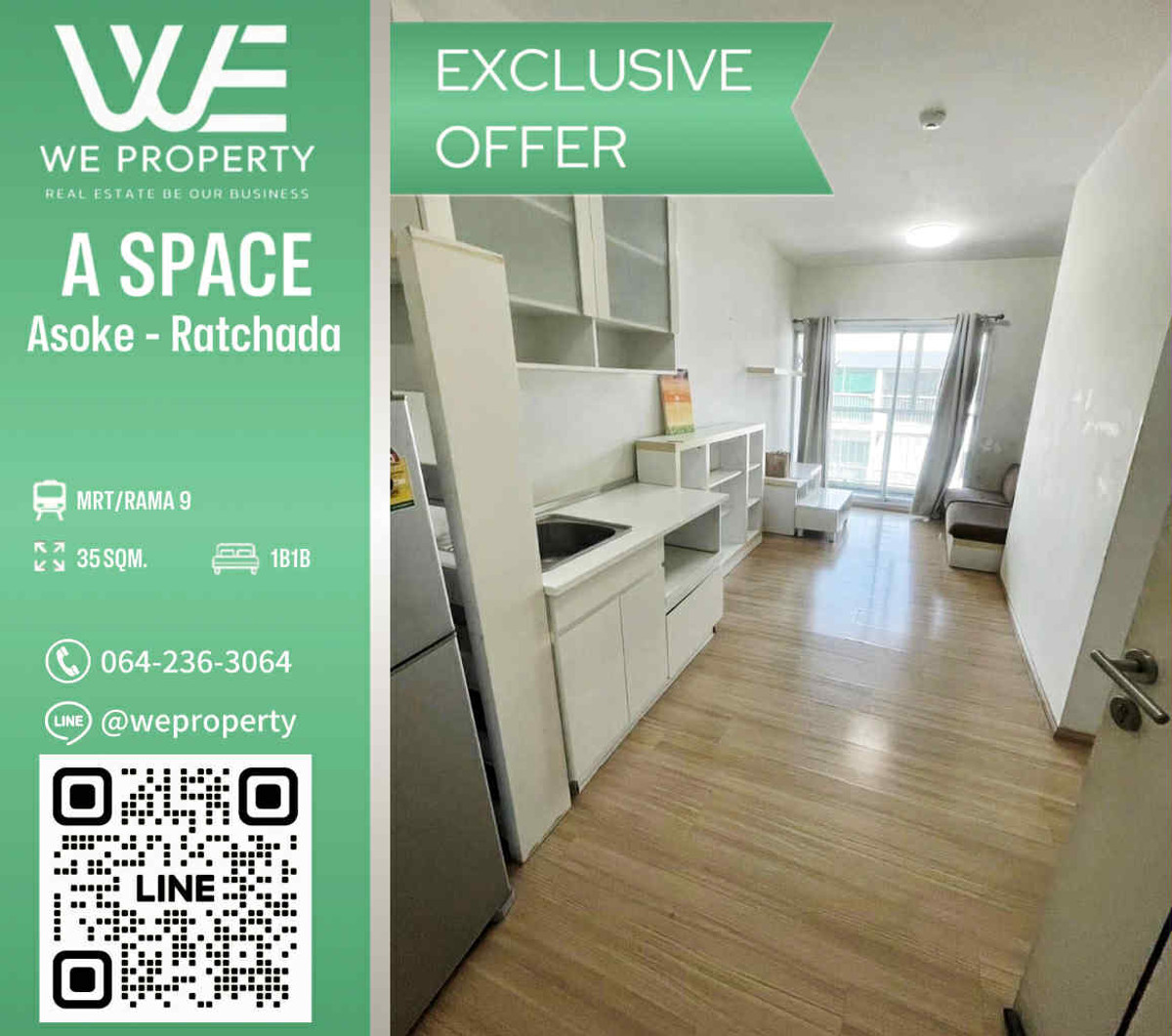 For SaleCondoRama9, Petchburi, RCA : 1Bed, south direction, good wind, very good price!!⭐A Space Asoke - Ratchada (A Space Asoke - Ratchada)