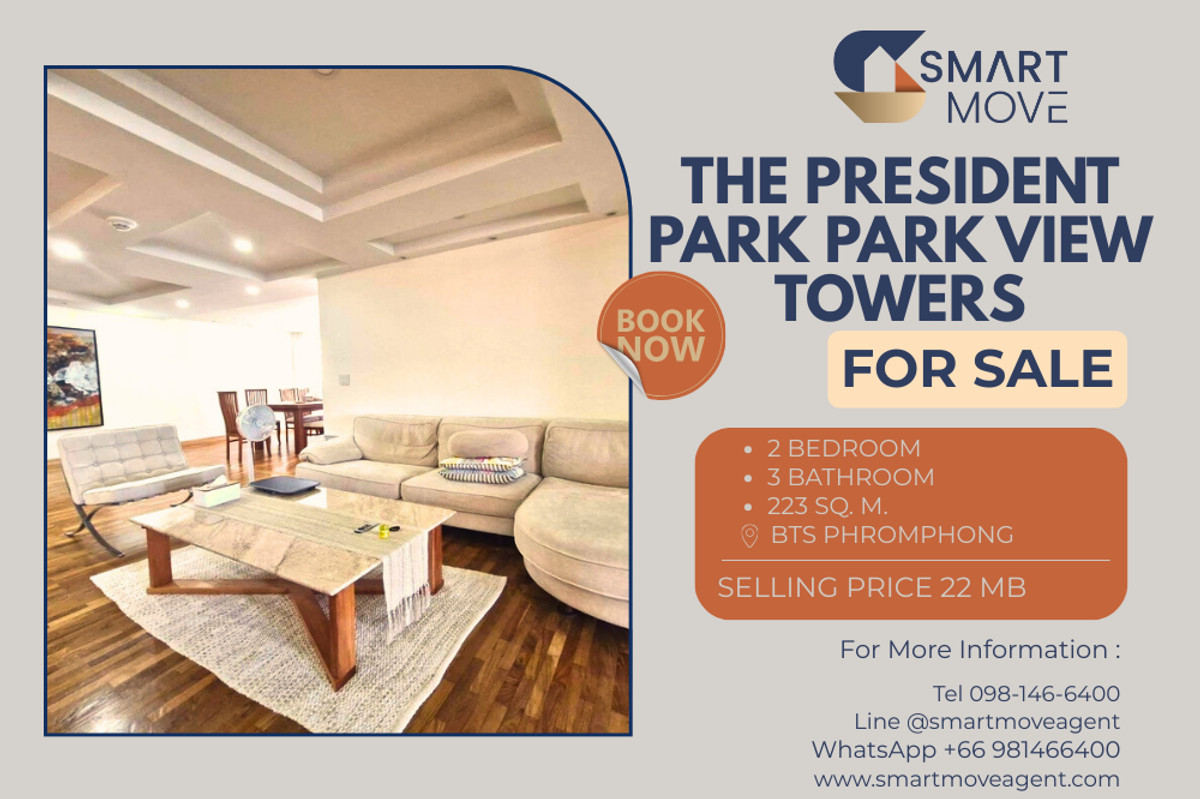 For SaleCondoSukhumvit, Asoke, Thonglor : 🔥 For Sale !! high floor 37++, Newly renovated, View Chao Phraya River !! 🔥 Code C20241200016..........The President Park Park View Towers, 2 bedroom, 3 bathroom, furnished, Special Deal!!📣📣