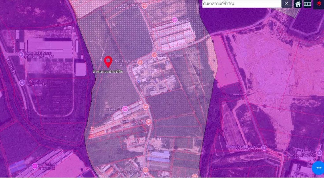For SaleLandRayong : Land for sale, zoned purple (industrial zone), 44 rai 2 ngan 43 square wah, near the motorway.