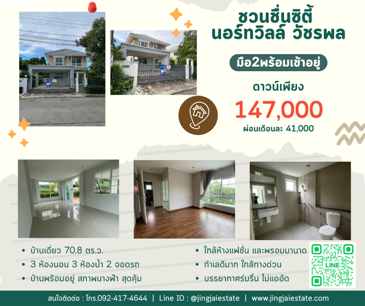 ขายบ้านนวมินทร์ รามอินทรา : ชวนชื่นซิตี้ นอร์ทวิลล์ วัชรพล บ้านพร้อมอยู่ สภาพนางฟ้า จาก Juzmatch(บ.ร่วมทุนกับ แสนสิริ ผ่อนตรงเจ้าแรกของไทย)